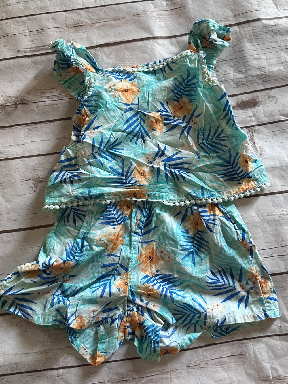 Palomino blue and orange floral and leaf romper
